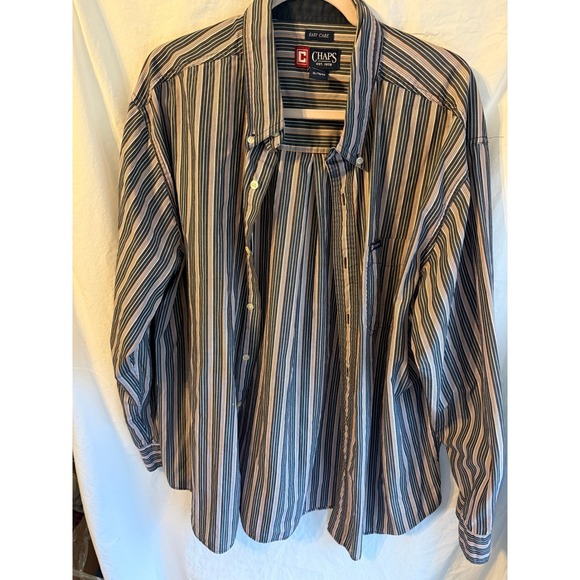 Chaps Other - Chaps Mens XL Easy‎ Care Button Down Shirt Long Sleeve Striped Navy Blue Orange